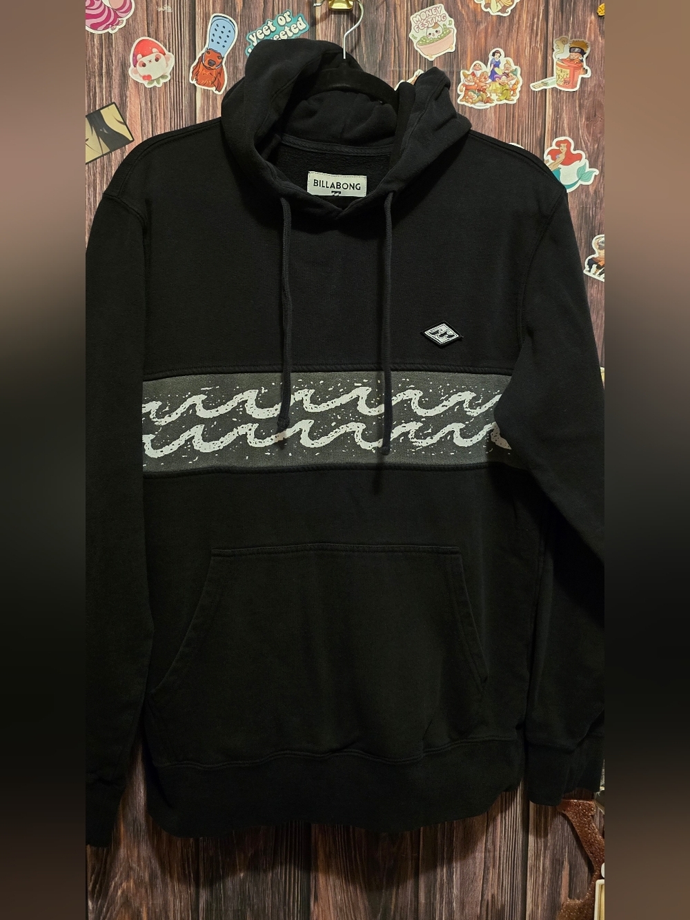 Billabong Wave Print Hoodie Black & White Size Small